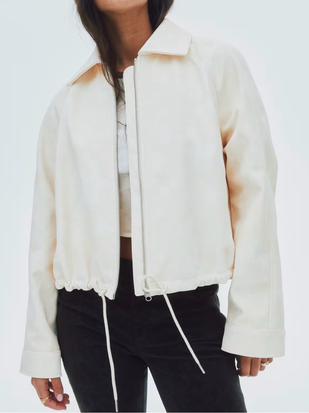 NWT H&M Cream Napped Zip-Front Oversized Jacket Sz L